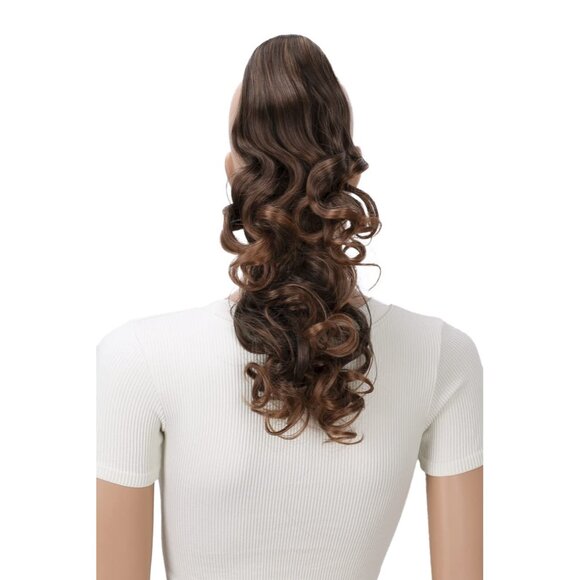 2 In 1 Ponytail Hairpiece Synthetic Brown Wavy 12/14 Inch Clip Extension - Picture 4 of 9